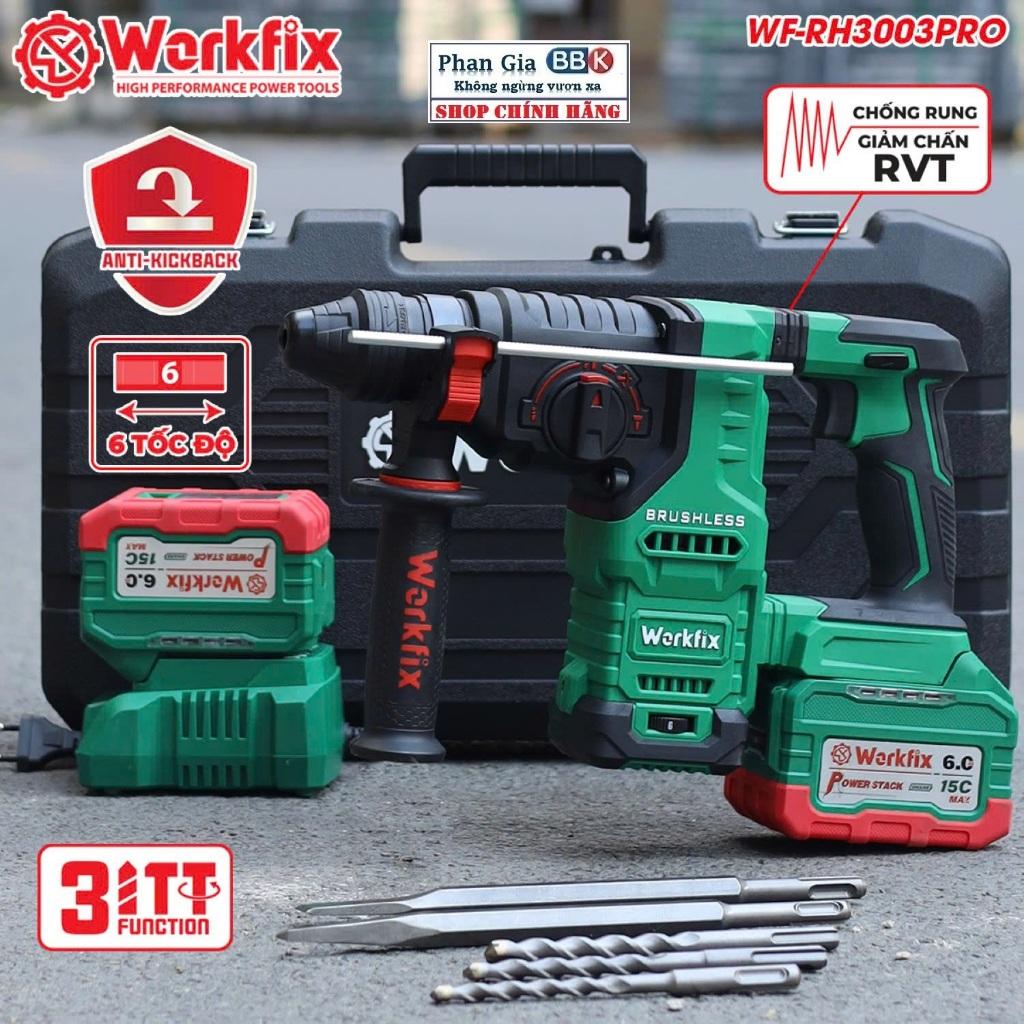 Máy Khoan Bê tông WORKFIX-RH3003PRO 3 Chức Năng - Khoan Bê Tông Sử Dụng Chân Pin Phổ thông bảo hành chính hãƞg 12 Thá