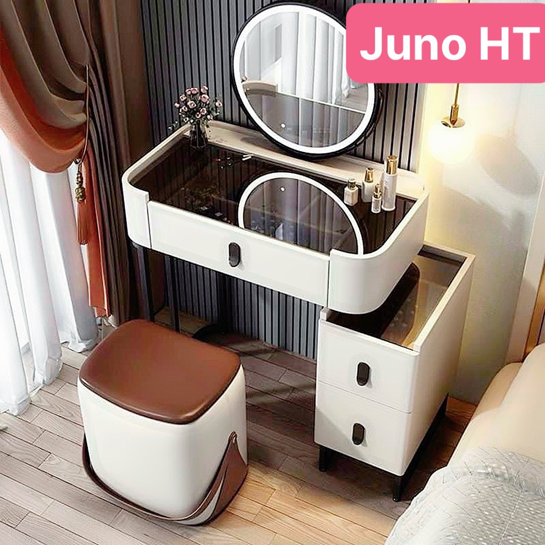 Bàn trang điểm HT Juno Sofa bọc da mặt kính gương led cảm ứng