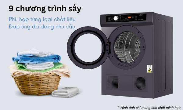 Máy sấy quần áo Aqua 8 kg AQH-V800H.SS có 9 chương trình sấy