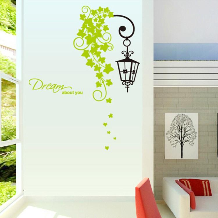 Decal dán tường Combo 3 tranh xe đạp + đèn hoa + Cột đèn