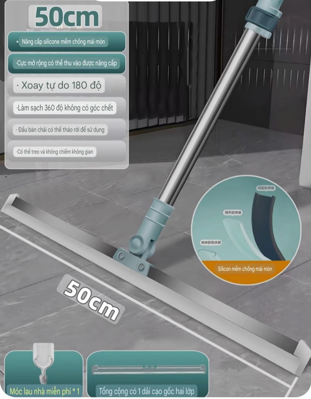 CÂY GẠT SÀN GẠT KÍNH SILICON 50CM CÁN DÀI ĐIỀU CHỈNH NGẮN DÀI CÂY GẠT SÀN GẠT KÍNH SIÊU SẠCH 2 IN 1