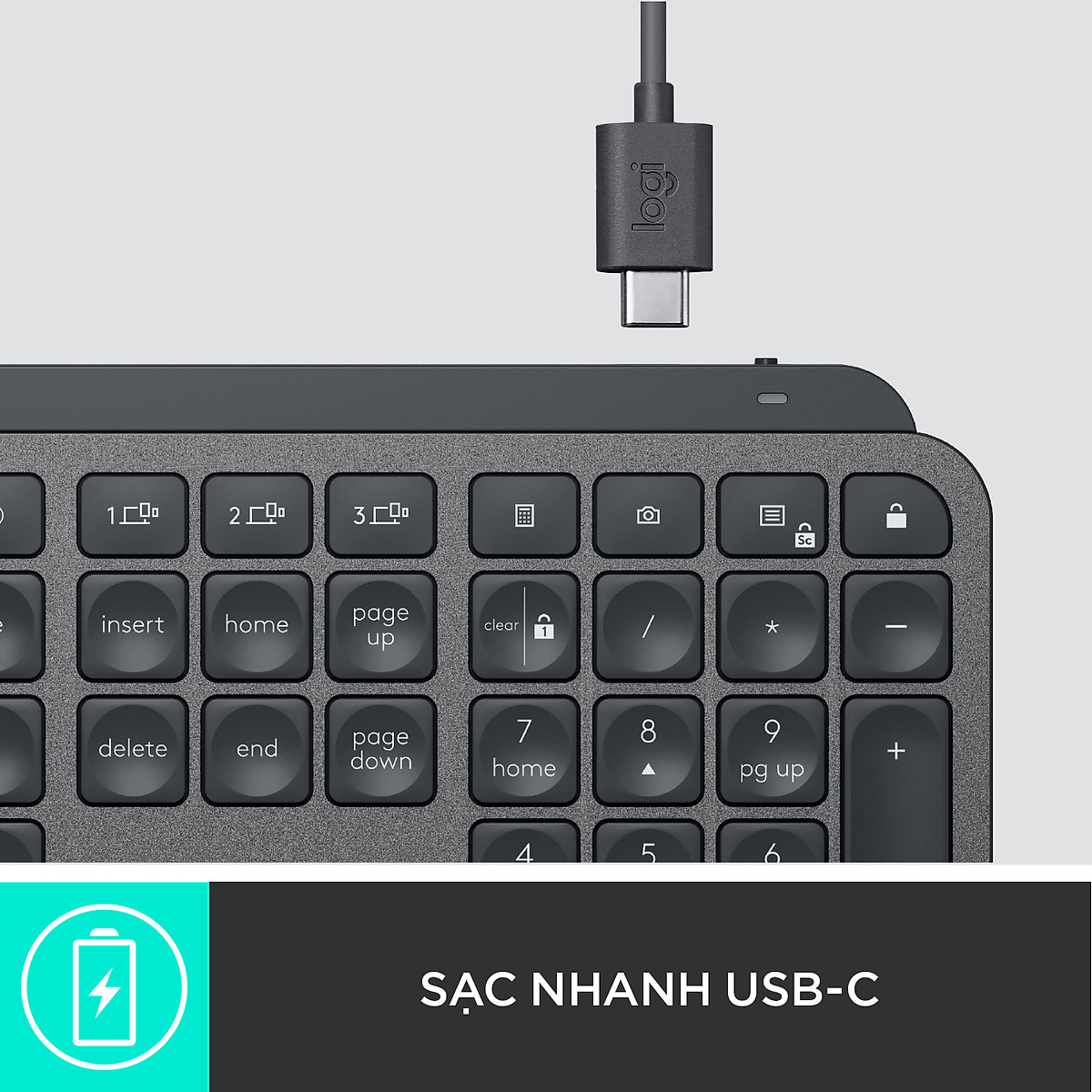 Bàn phím không dây Bluetooth Logitech MX Keys - đa thiết bị, sạc nhanh, Mac/ PC -Hàng chính hãng