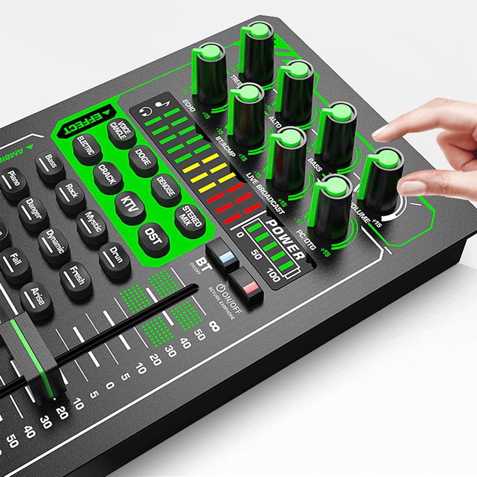 Live Broadcast Sound Card DJ Mixer Condenser for with 8 Control Knobs