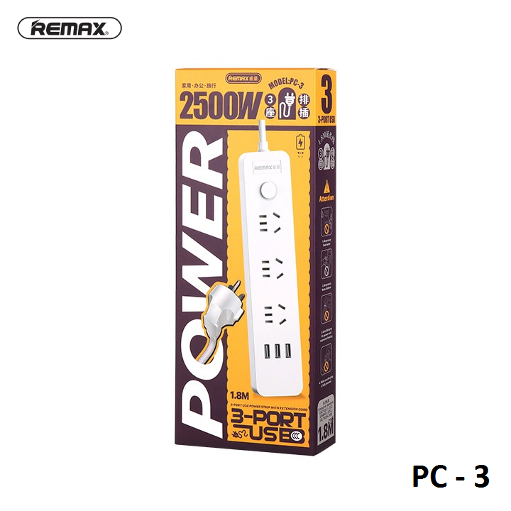 Ổ cắm điện Remax Power Strip PC-3 chui dẹp tích hợp 3 cổng sạc USB - HÀNG CHÍNH HÃNG