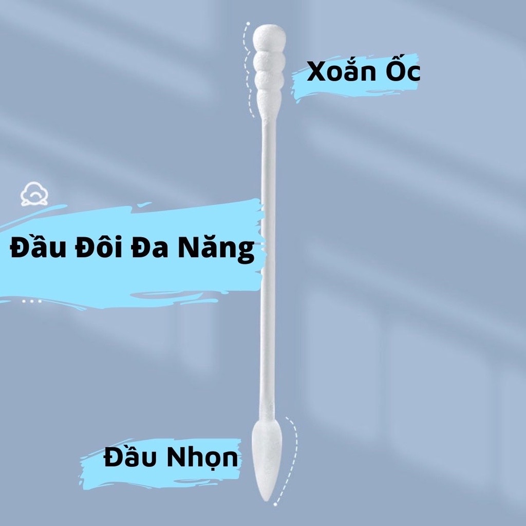 Dụng cụ trang điểm làm đẹp - Set hộp 200c  tăm bông ngoáy tai lớn cao cấp với 2 đầu tăm thiết kế hình dáng khác nhau làm sạch sâu bên trong , an toàn và tiện lợi