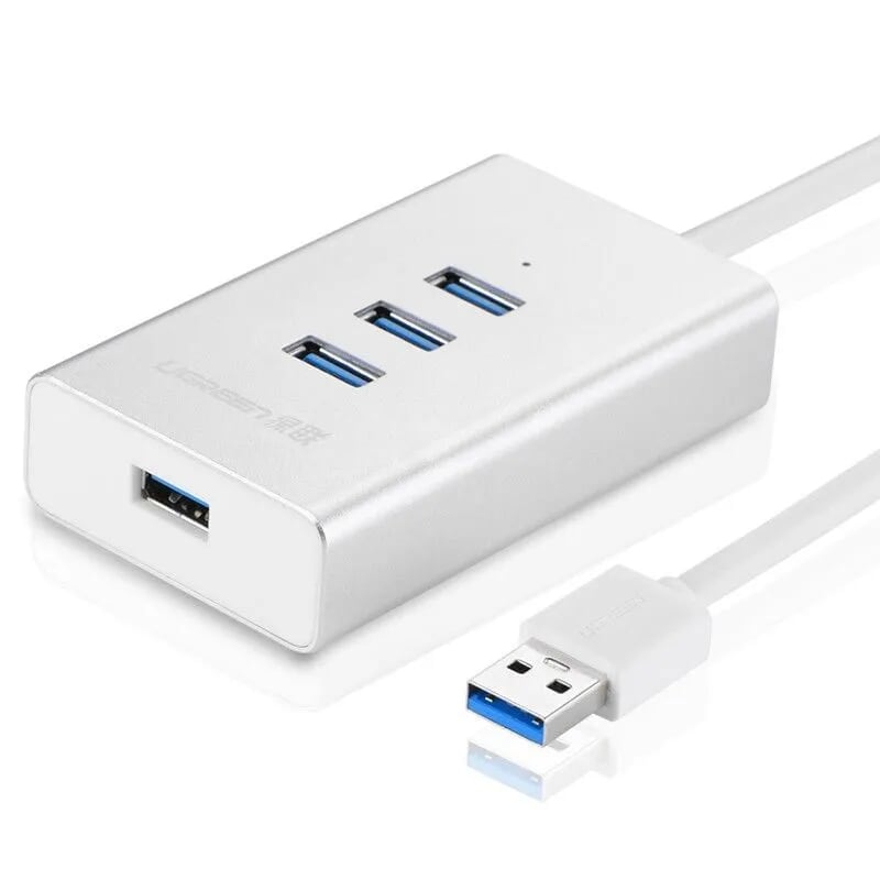 Bộ chia Hub USB 3.0*4 Port vỏ hộp kim nhôm 1.5M màu Trắng UGREEN UHU30236CR126 Hàng chính hãng