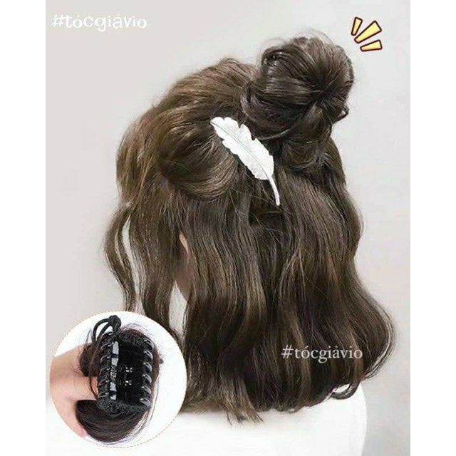 Tóc giả nữ búi gấp mini, tóc búi kẹp, tóc búi mini