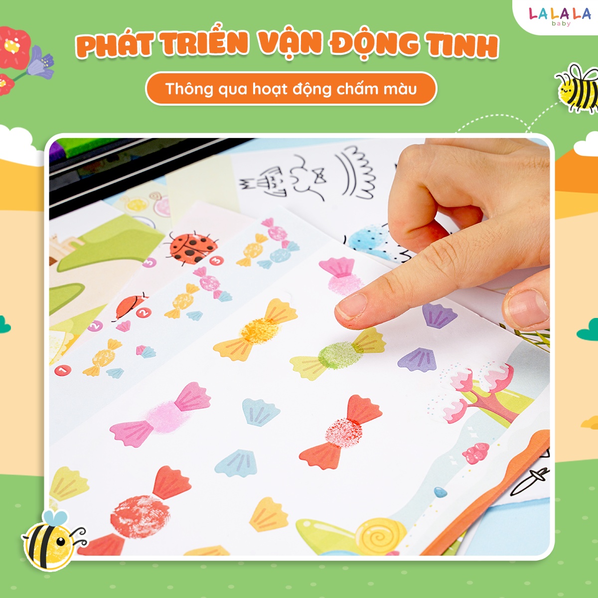 Bộ Tranh Tô Màu Vân Tay Cho Bé - Vân Tay Diệu Kỳ Finger Painting Kèm Màu Vân Tay - Lalala Baby