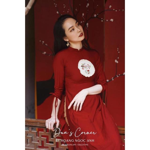 SET ÁO DÀI ĐỎ THÊU HOA BE CHO MẸ VÀ BÉ