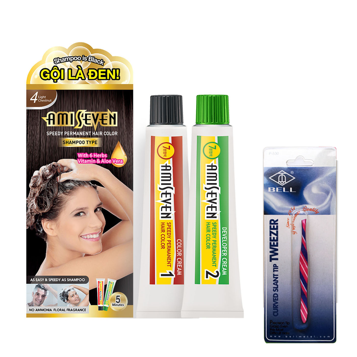 Gội nhuộm phủ bạc Hương Hoa Quả #4 Hạt dẻ sáng Hàn Quốc + Tặng nhíp thời trang Hàn Quốc