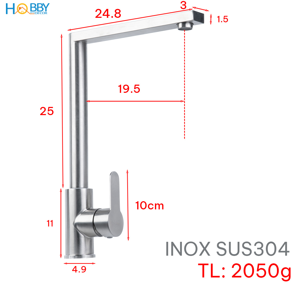 Vòi rửa chén bát nóng lạnh cao cấp inox 304 Hobby home decor RCDV