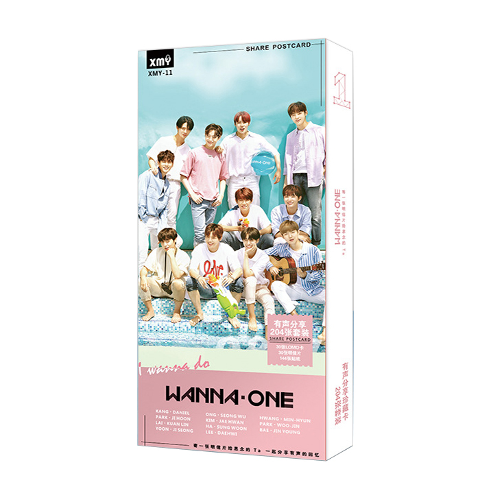 Postcard WANNA ONE 204pcs mới (tặng móc khóa gỗ thiết kế độc quyền)