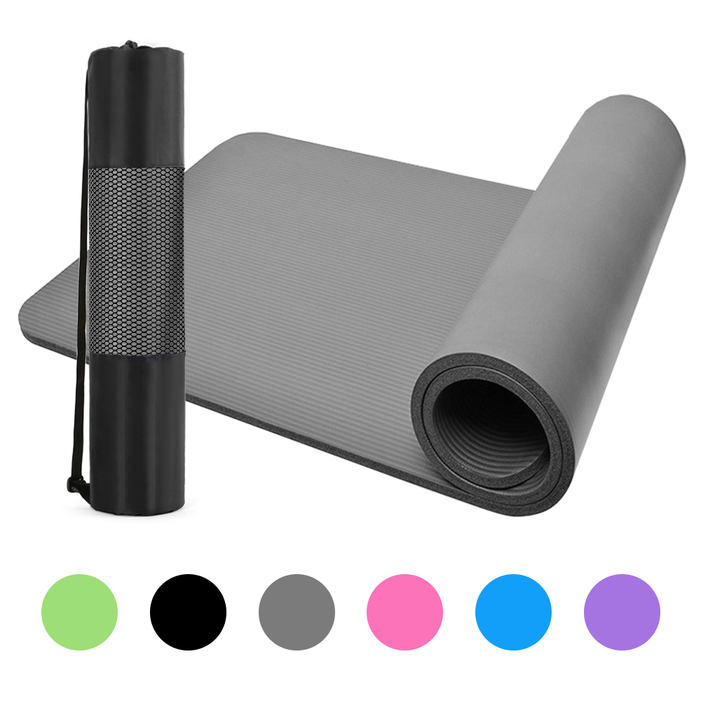 Thảm tập Yoga dày 10mm bằng bọt NBR chất lượng cao, nhẹ và bền không trơn trượt với dây đeo và túi lưới