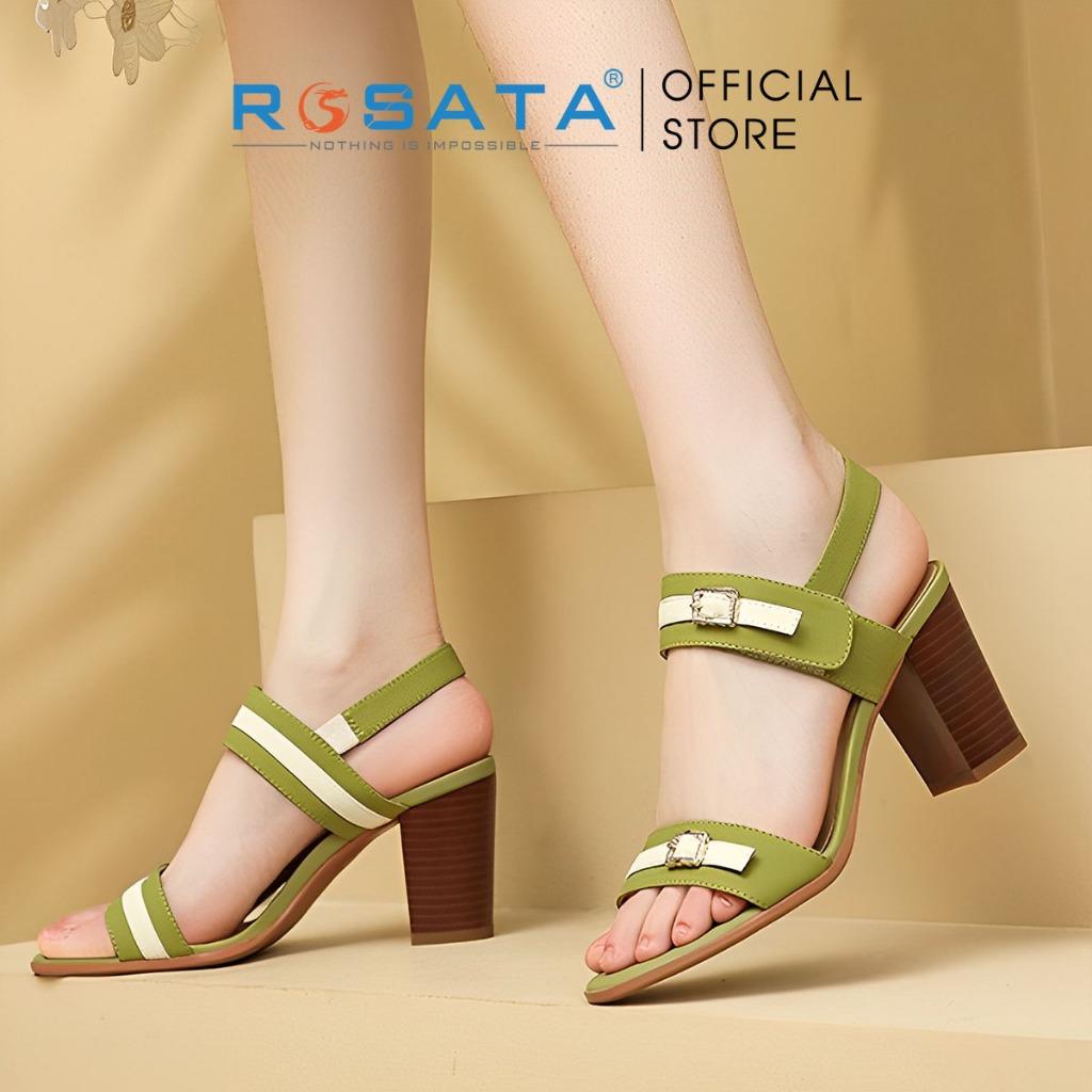 Dép nữ ROSATA RO528 giày xăng đan cao gót 7 phân thời trang thanh lịch mũi nhọn quai dán - Đen