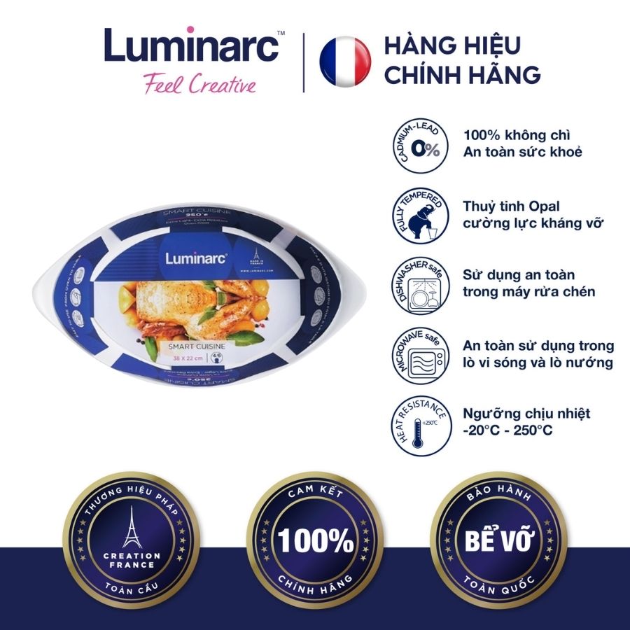 Hình ảnh Khay Nướng Thuỷ Tinh Luminarc Smart Cuisine Oval 38*23cm- LUKHN3486