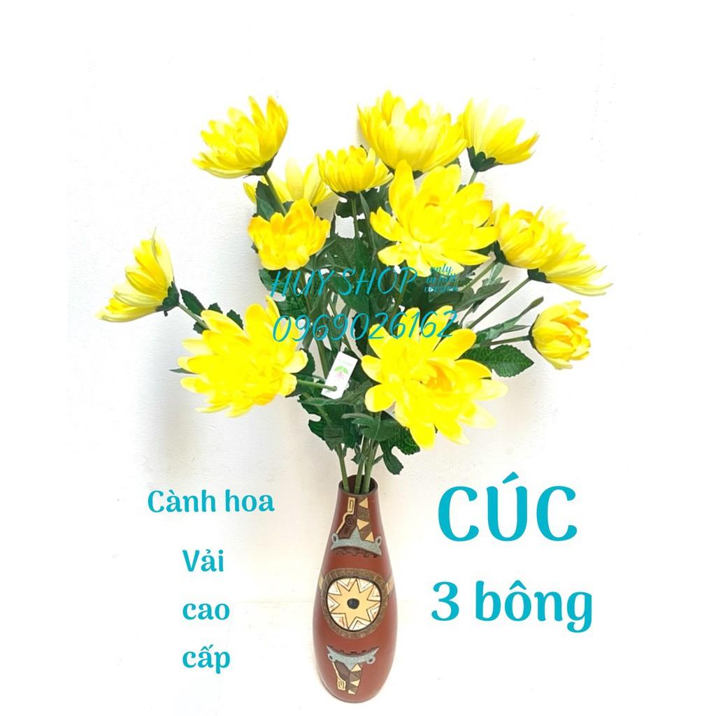 Hoa giả trang trí - Cành HOA CÚC 3 Bông (65cm) Vải cao cấp