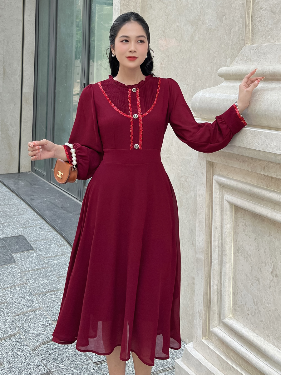 [HCM] Đầm vol tay phồng phối dây kim sa dễ thương MS113 - KHÁNH LINH STYLE