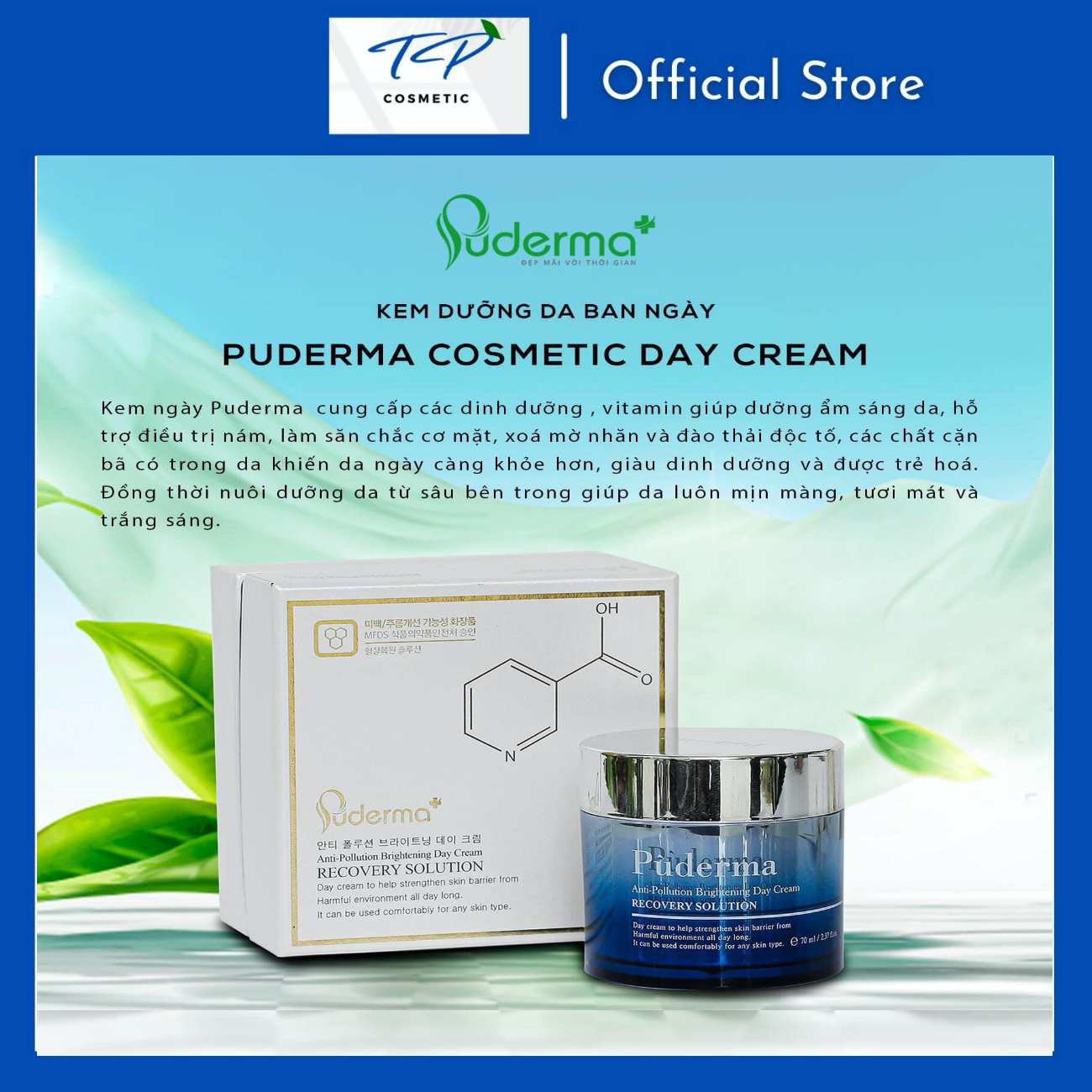 Bộ Kem Dưỡng Trắng Da Ngày và Đêm Puderma: Nâng Cơ, Chống chảy xệ, Giảm nếp nhăn, bật tone trang điểm.