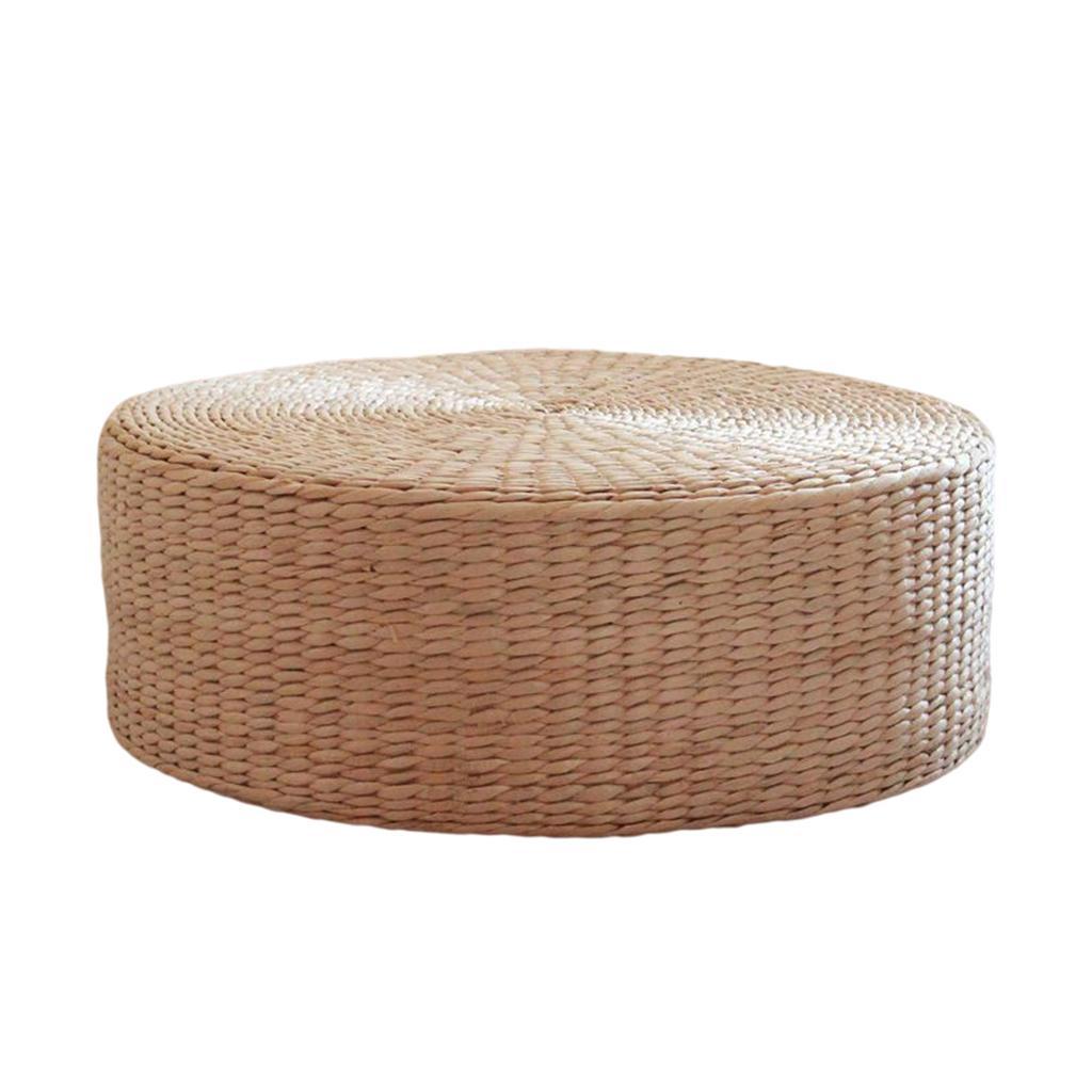 2x Natural Woven Straw Cushion Cattail Pillow Floor Mat Round Braided Flat Pad Handmade Straw Woven Yoga Mat Flat Seat Cushion 40cm Dia