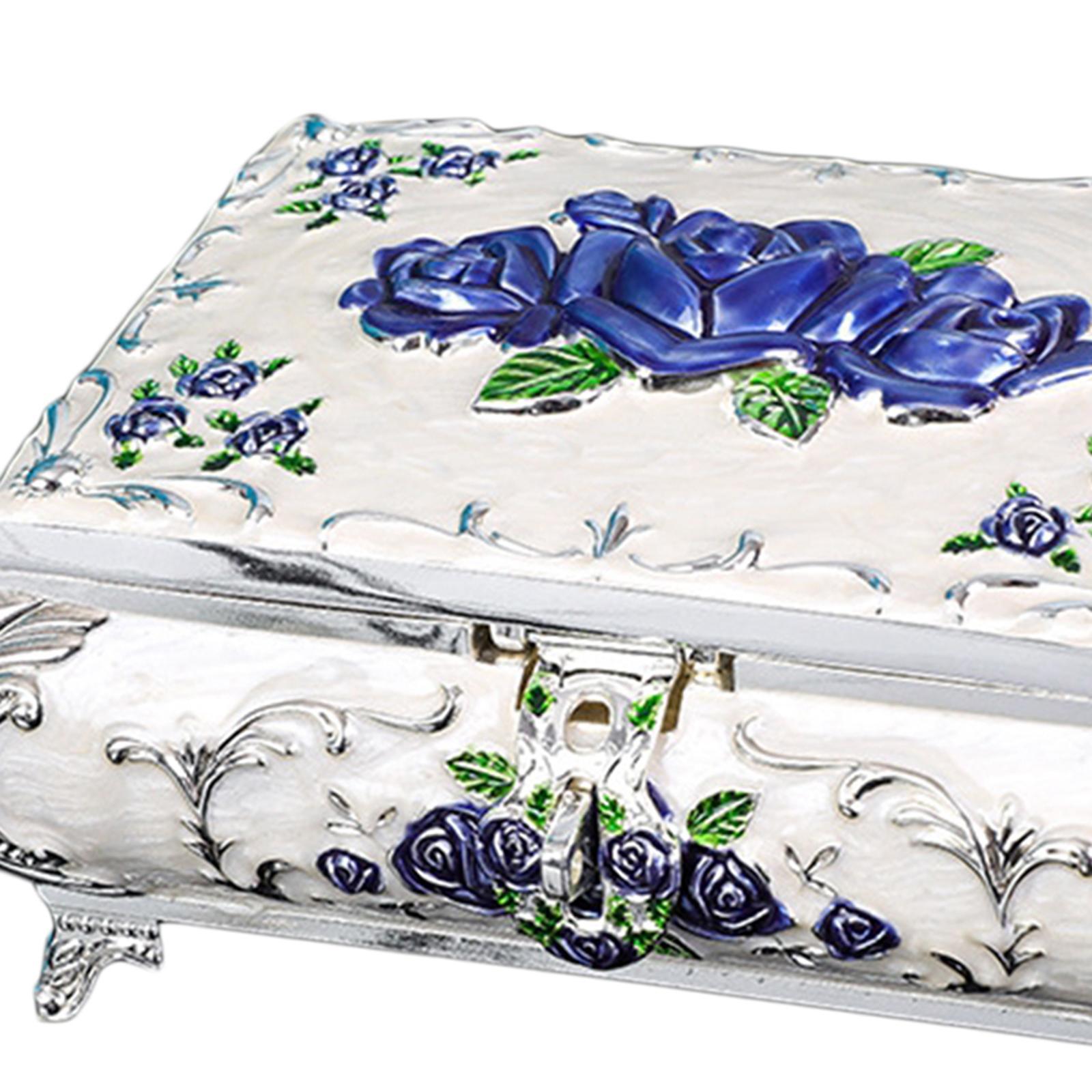 Women Vintage Metal Jewelry Box Earrings Rings Keepsake Case
