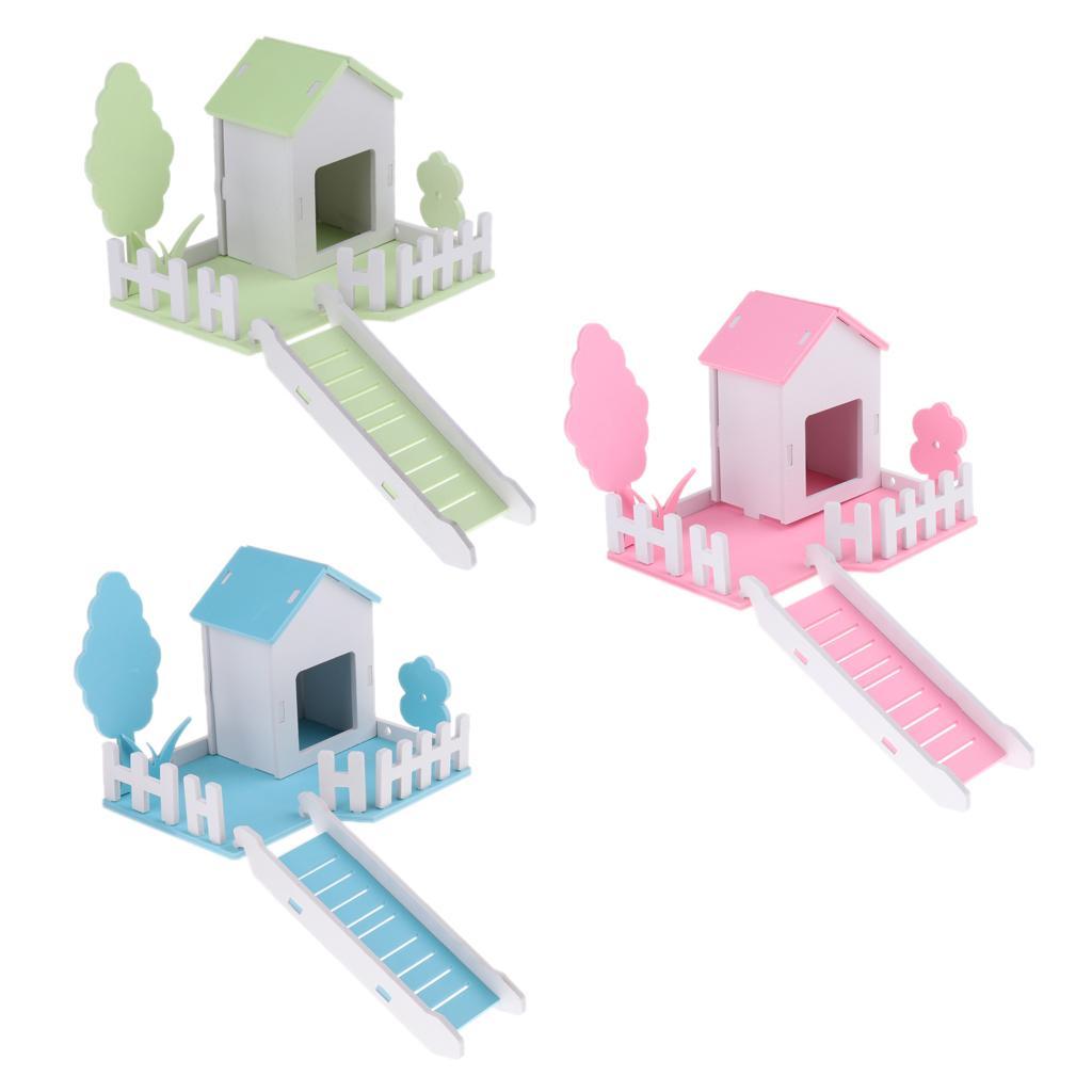 Small Pet Nest Hamster House Cage Villa Fence 3 in 1 with Ladder Blue
