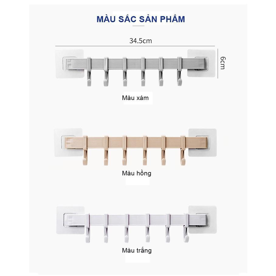 Thanh móc treo đồ 6 móc siêu dính dán tường nhà tắm, nhà bếp, tủ quần áo