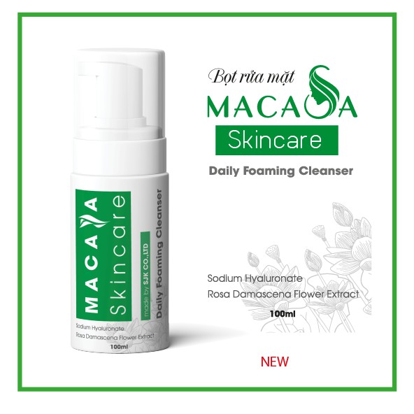 Bọt rửa mặt Macasa Skincare Daily Foaming Cleanser chiết xuất hoa hồng Pháp và tinh thể siêu cấp ẩm Sodium Huyaluronate