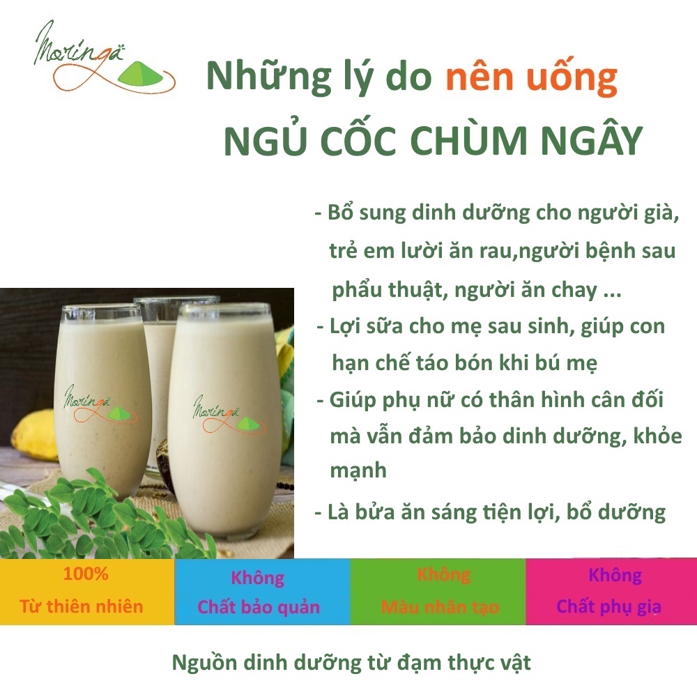 Bột Ngũ Cốc Chùm Ngây - Thực phẩm cung cấp dinh dưỡng cho mọi đối tượng, bổ sung caxi và đạm thực vật, tiện lợi cho bữa sáng và chắc bụng cho bữa tối giúp ngủ ngon