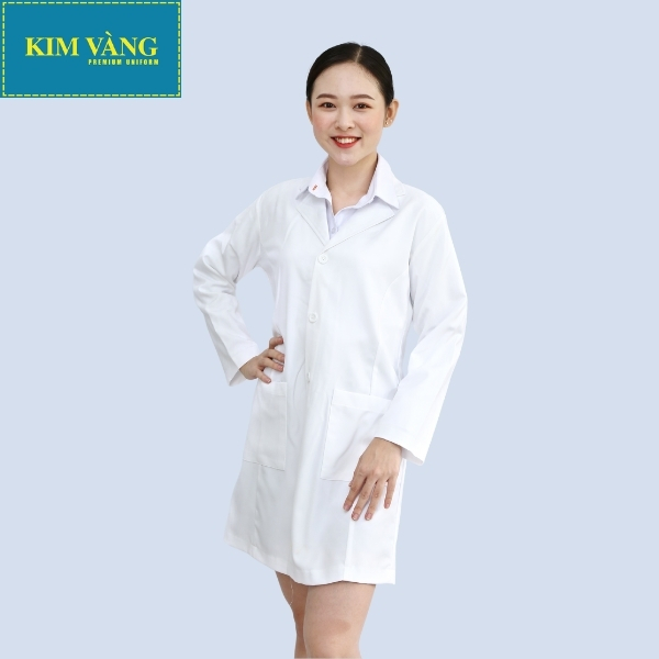 Áo Blouse bác sĩ, áo dược sĩ, đồng phục bệnh viện tay dài chất liệu Kaki thun - Mẫu 04