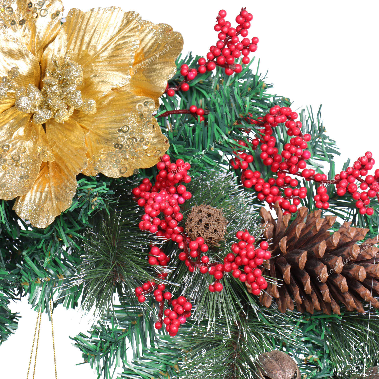 Dây Treo Đối Xứng DX04 Dây Treo Hoa Nhũ Vàng Trang Trí Giáng Sinh Kèm Đèn