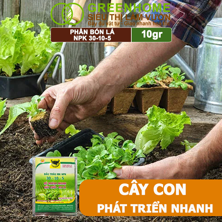 Phân Bón Npk 30-10-5, Greenhome, Đầu Trâu, Gói 10Gr, Kích Ra Rễ, Đẻ Nhánh, Nảy Chồi, Ra Lá Mới