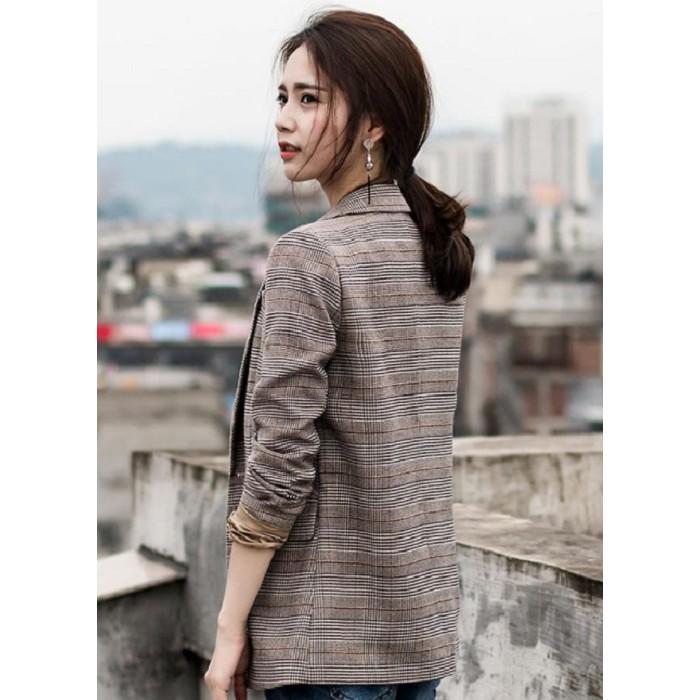 Áo vest blazer nữ kẻ caro linen dày dặn thời trang Hàn Quốc