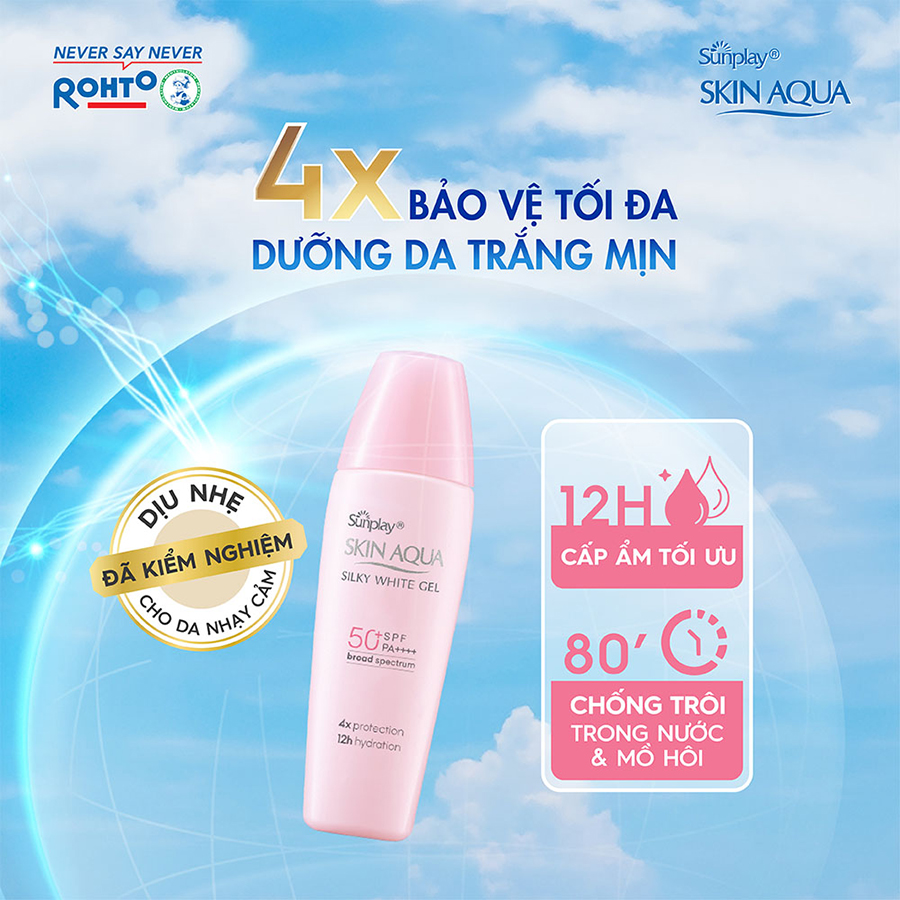 Kem chống nắng Skin Aqua dưỡng trắng &amp; dưỡng ẩm, dùng hàng ngày dạng gel Sunplay Skin Aqua Silky White Gel Eco Việt Nam SPF 50, PA++++ 30g