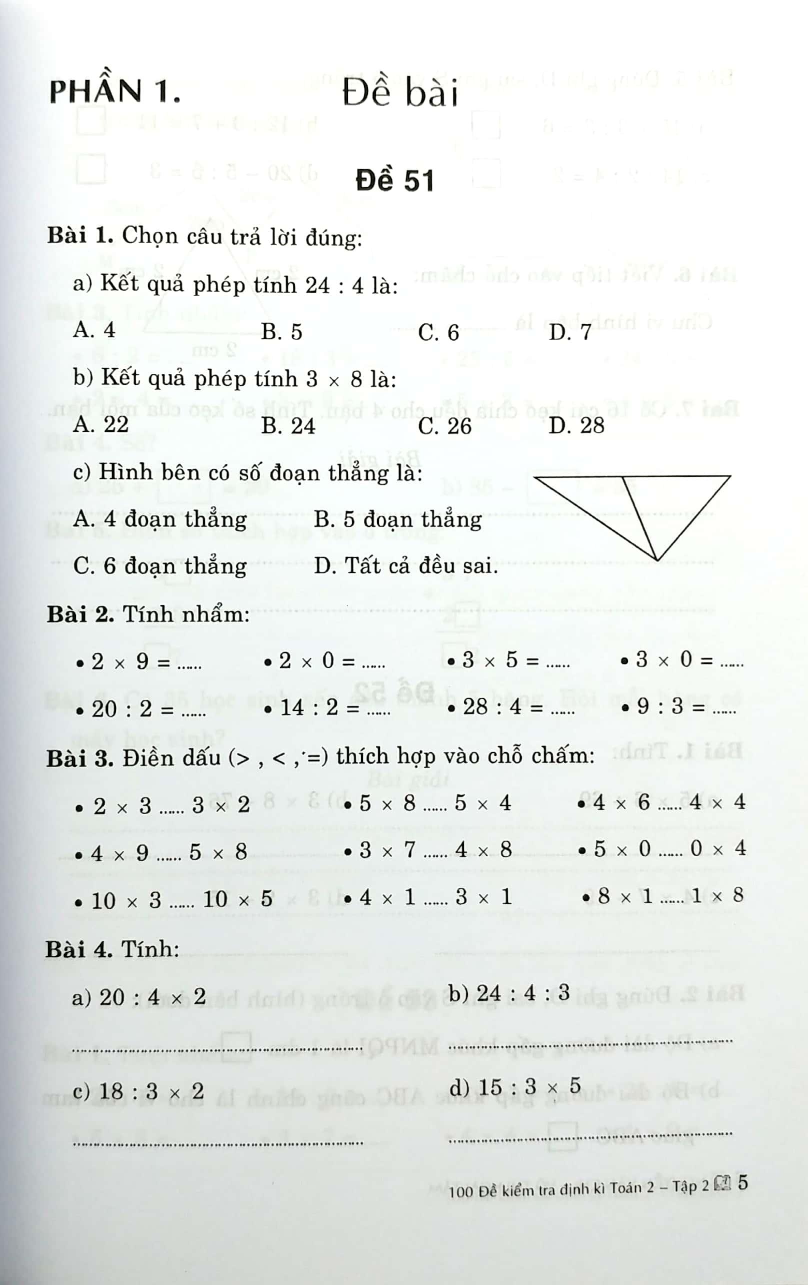 100 Đế Kiểm Tra Định Kì Toán Lớp 2 - Tập 2