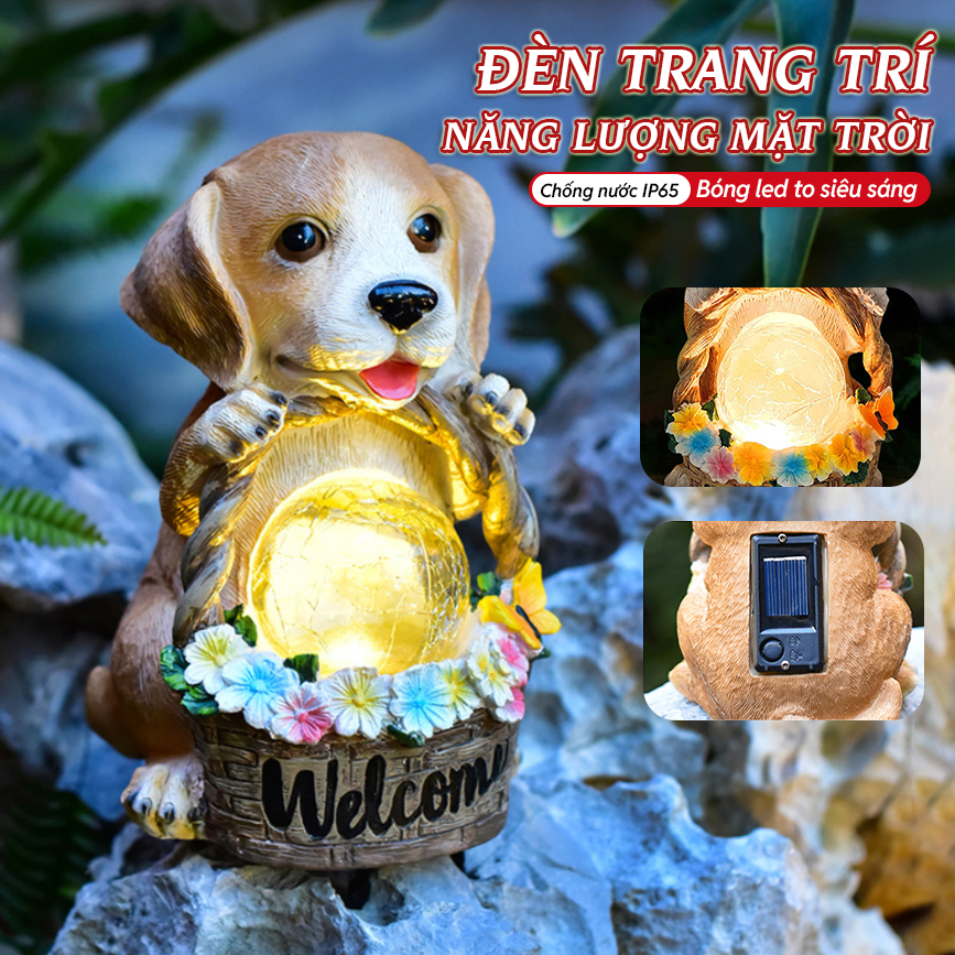 Đèn trang trí năng lượng mặt trời hình cún bóng thủy tinh, tiết kiệm điện, bóng siêu sáng, chống thấm nước - DA3177