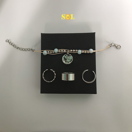 Vòng tay hoa thủy tinh hoa đào xanh thắm xinh đẹp, cổ điển, dịu dàng + nhẫn cá tính, thời trang, phong cách