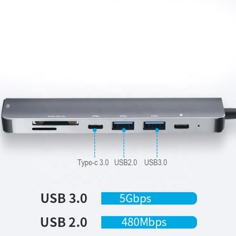Đế Sạc 4k Tạo Cổng usb sd tf usb-c pd 3.0 de Có 7 Cổng Vào 1 Đầu Ra