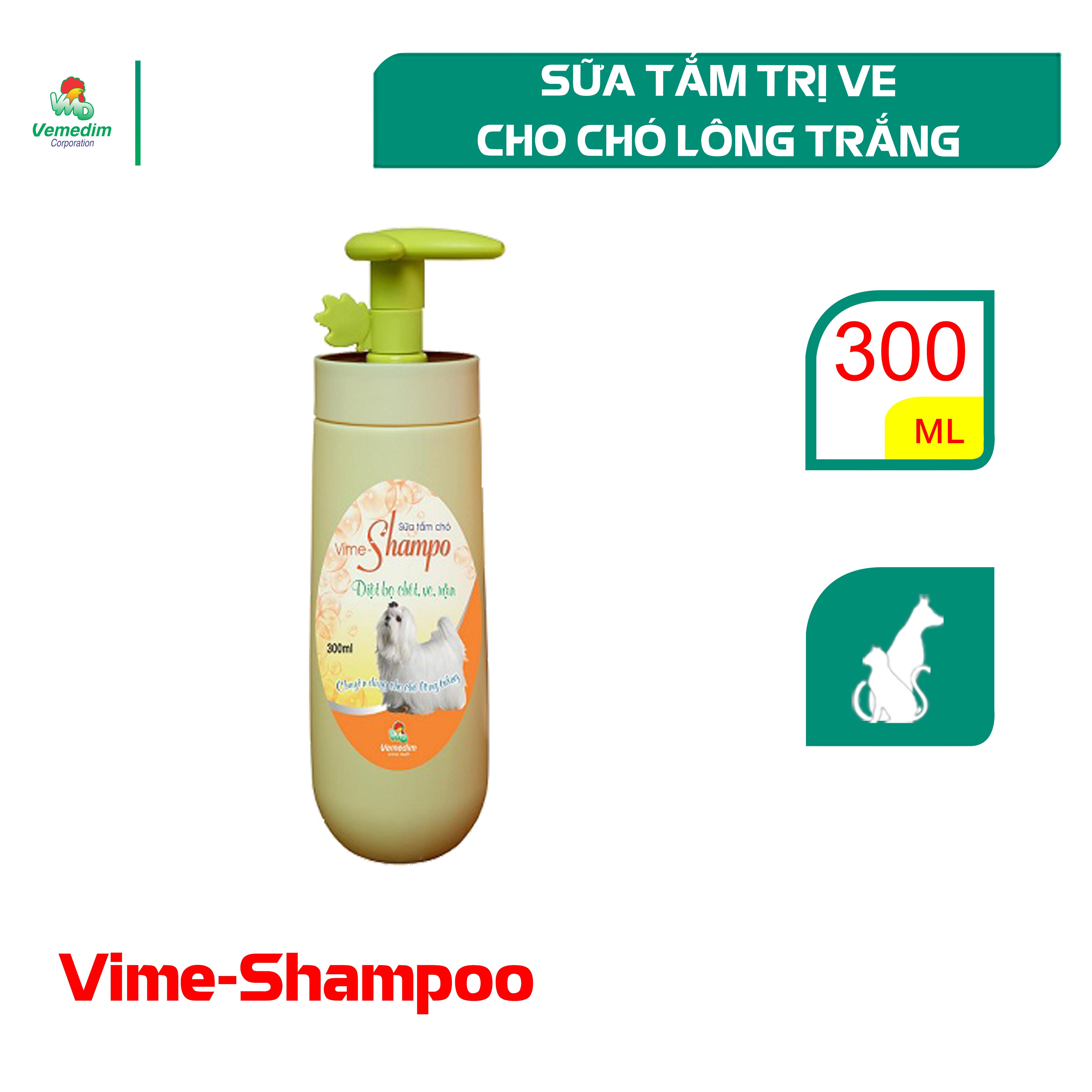 Vemedim Vime-shampoo sữa tắm chuyên dành cho chó lông trắng giúp trị ve, rận, bọ chét, chai 300ml