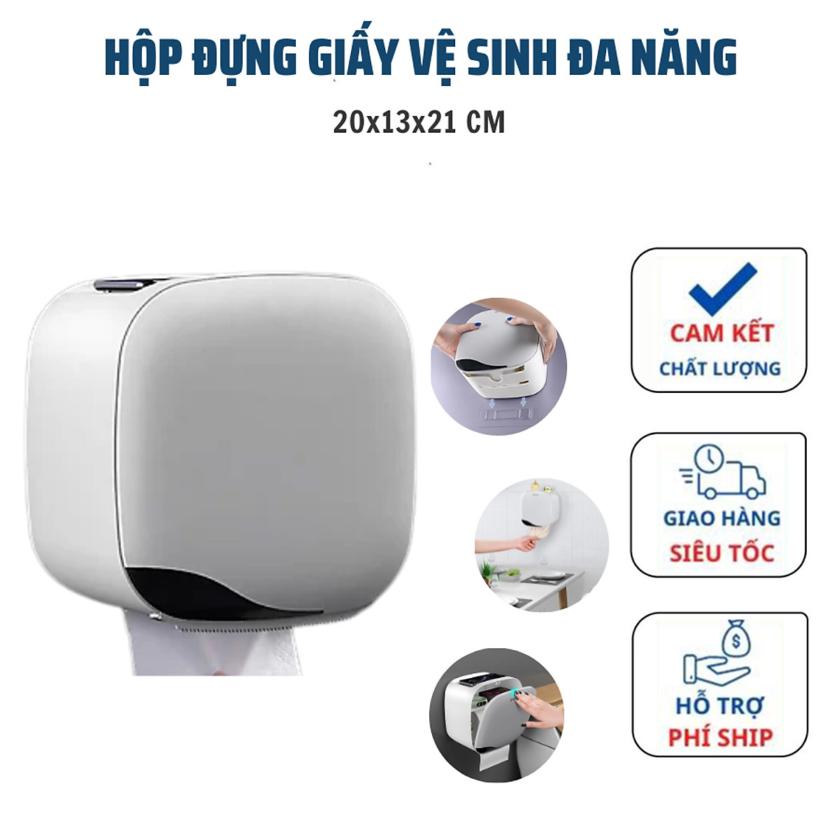 Hộp Đựng Giấy Vệ Sinh 2 Ngăn, Hộp Để Đồ Nhà Tắm Chống Nước Thông Minh Tiện Lợi (Tặng Kèm Miếng Dán Tường)