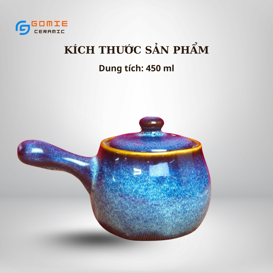 Ấm Trà Kiểu Nhật Men xanh hỏa biến - Ấm trà có tay cầm dài men hỏa biến - Gốm sứ cao cấp Bát Tràng