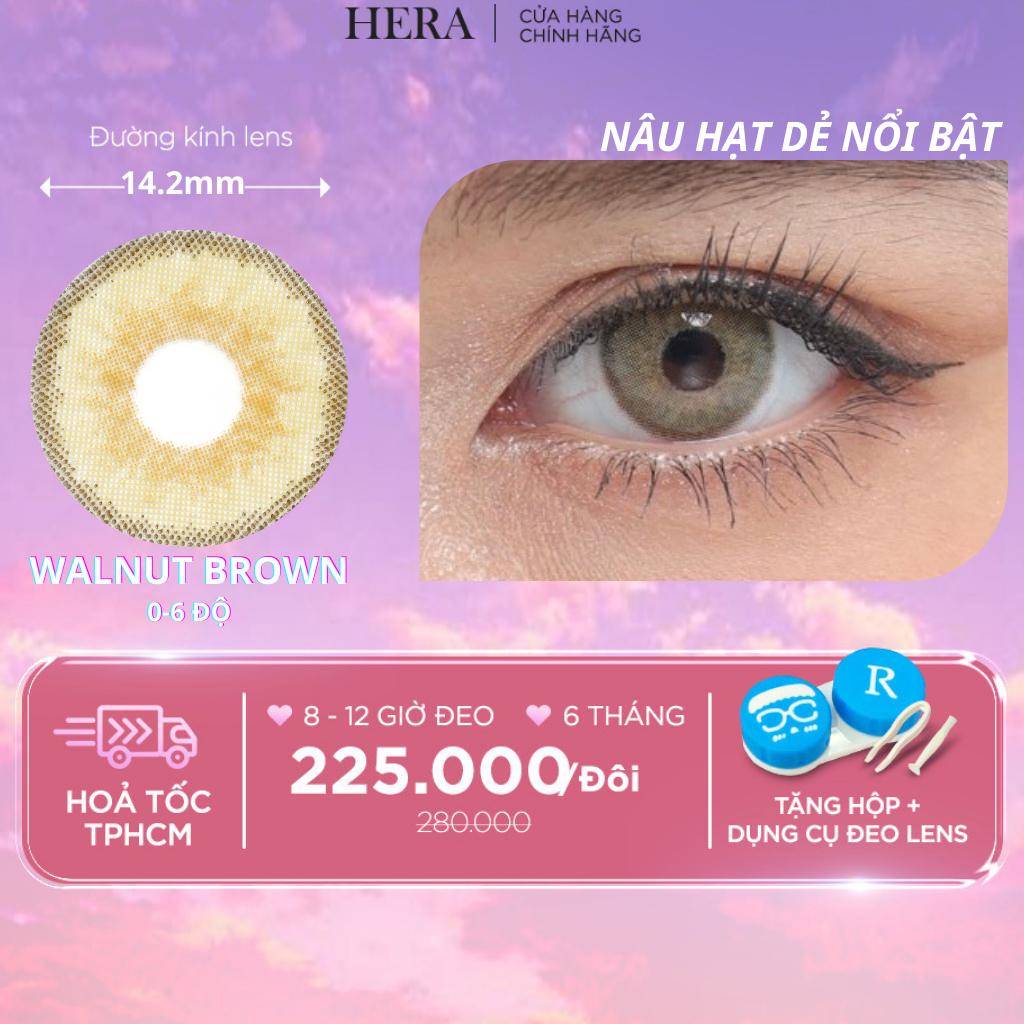 Kính Áp Tròng Hera Nâu Hồng Trà 0 - 6 Độ TEA ROSE BROWN Nhập Khẩu Hàn Quốc Lens Cận 6 Tháng