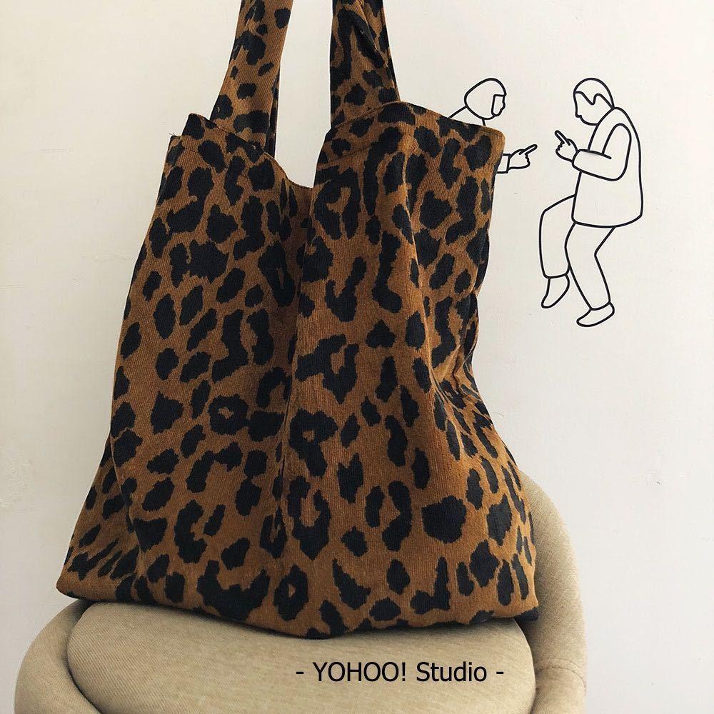 Leopard print bag women's corduroy one-shoulder multifunctional canvas bag