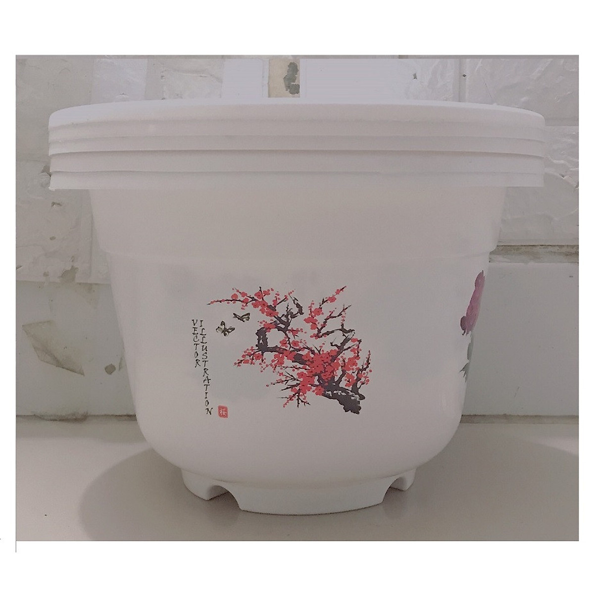 Combo 5 Châu Nhựa BỐN MÙA Hình Tròn Màu Trắng Mã A280- KT 25x17