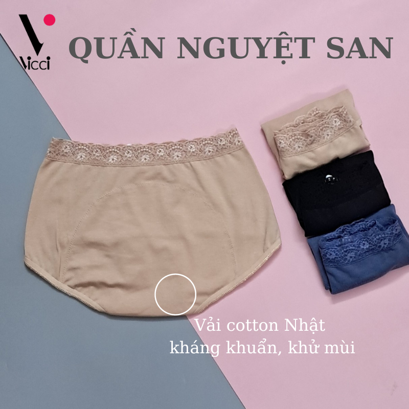 Quần lót nữ chống tràn nguyệt san vải cotton thoáng khí, cạp cao Vicci QV.NS1 mềm mại, kháng khuẩn khử mùi