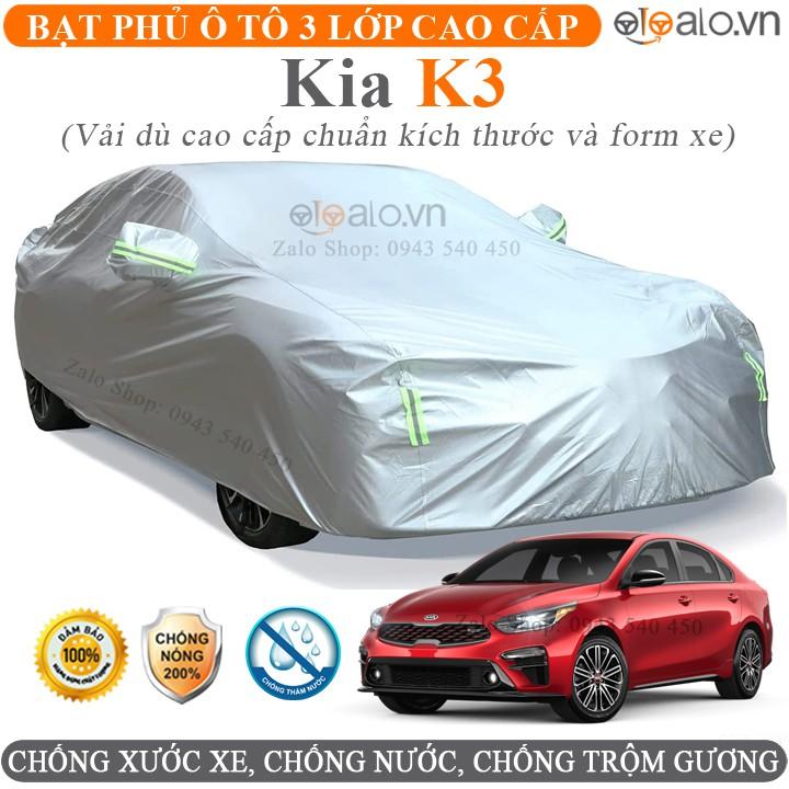 Bạt phủ xe ô tô Kia K3 3 Lớp Cao Cấp Chống Nắng Nóng Chống Nước Chống Cháy Chống Bụi