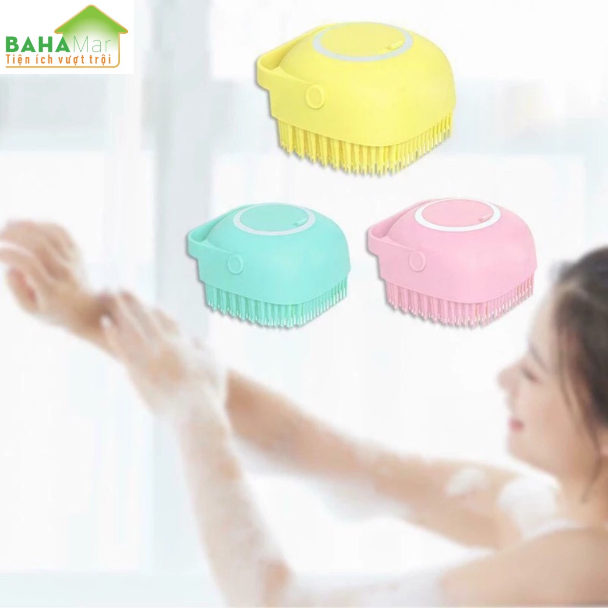BÀN CHẢI TẮM SILICONE MỀM MASSAGE TẨY DA CHẾT CÓ NGĂN CHỨA SỮA TẮM