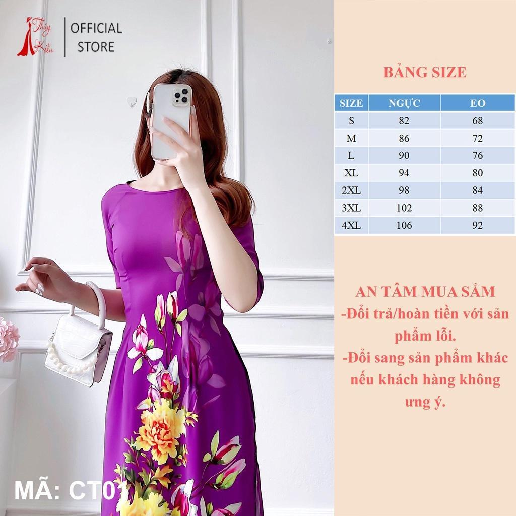 Bộ áo dài cách tân nữ thiết kế lụa Nhật CT01-TIM nền tím hoa mộc lan dự tiệc lễ tết đẹp