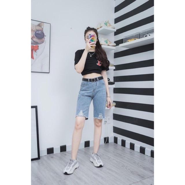 Quần Jeans Ngố Nữ Rách Nhẹ