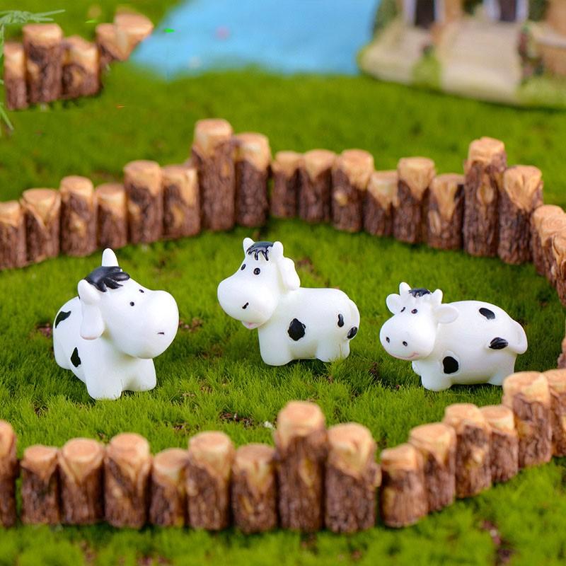 Tiểu cảnh mini ️ Bò sữa trắng đáng yêu trang trí tiểu cảnh sen đá, sân vườn, bể cá, bể terrarium