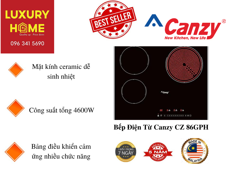 Bếp Điện Từ Canzy CZ 86GPH xuất xứ Malaysia hàng chính hãng